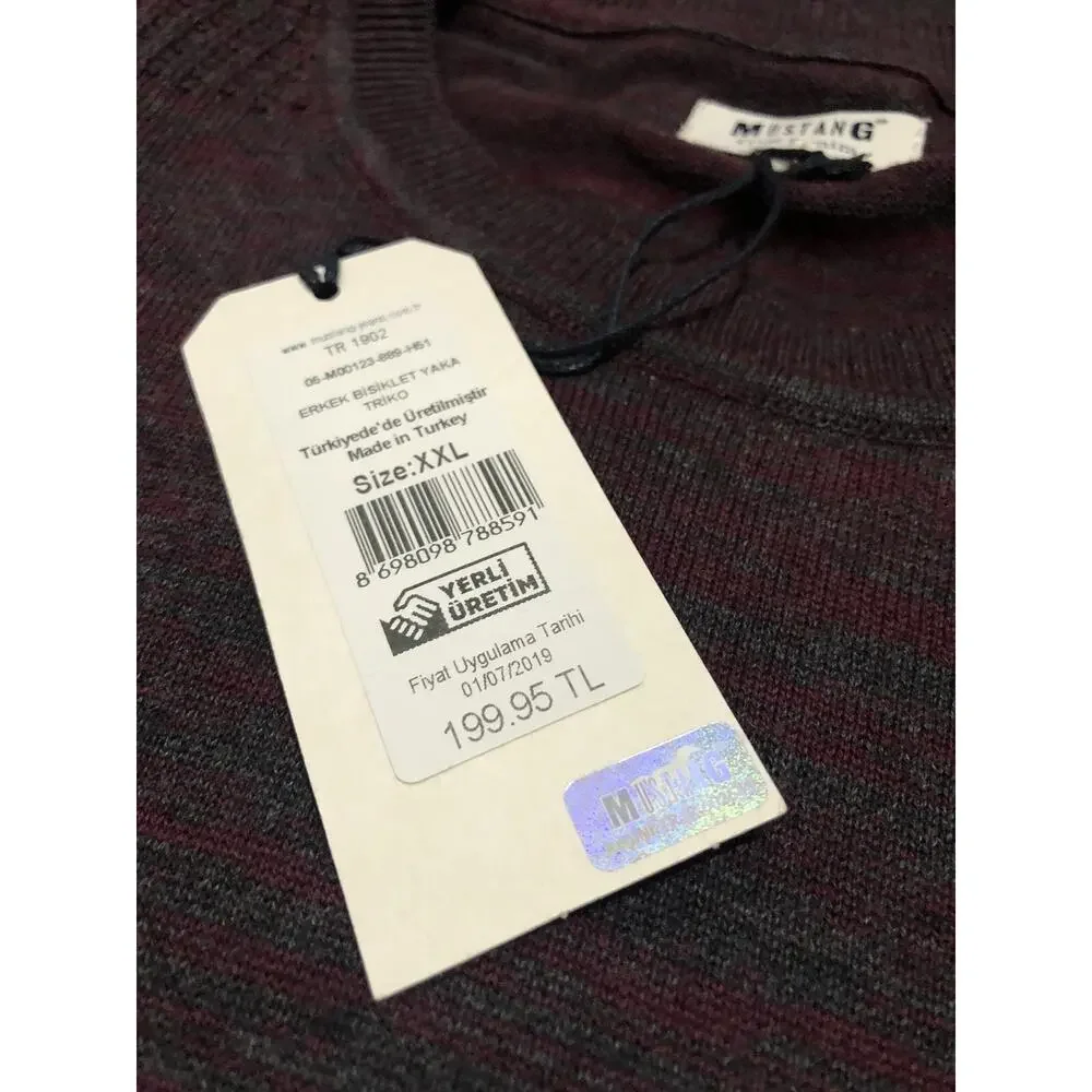 Mustang Sweater Mens XL Slim Pullover Shirt Knit Gray Red Lightweight N72